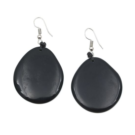 Black Tagua Slice Drop Earrings