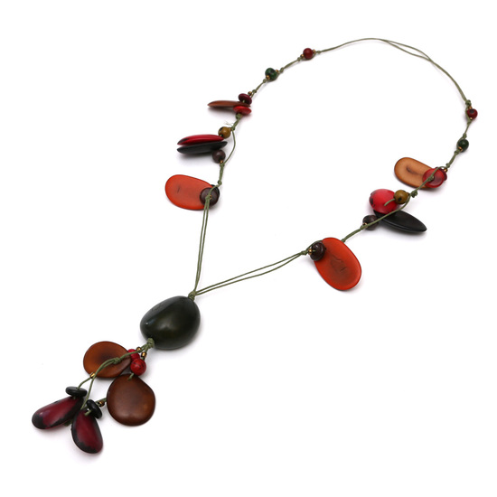 Terracotta Earth Tones Tagua slice and bead long...