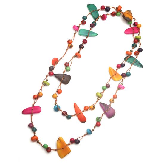 Handmade Multicoloured Tagua and Acai Seed Double-strand Cord Necklace