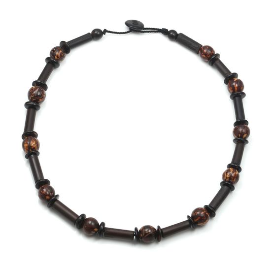 Brown and Black Wooden Bead Necklace