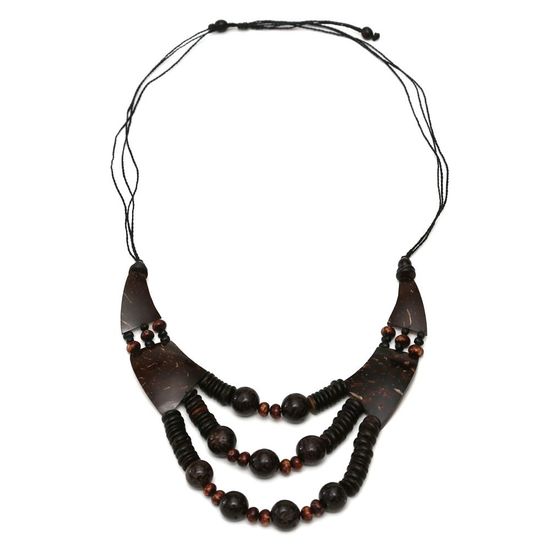Coconut Shell and Wooden Bead Necklace