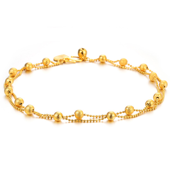 18ct gold plated double ball chain and bead anklet