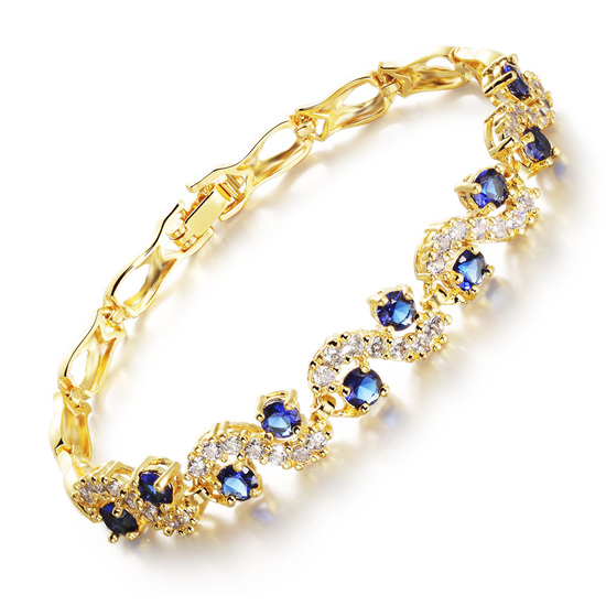 18ct gold plated with blue simulated sapphire CZ bracelet