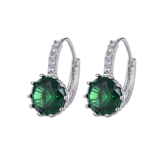 Round Simulated Emerald Green Cubic Zirconia Crystal White Gold Plated Hoop Earrings