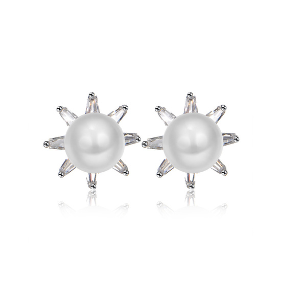 White Gold Plated Simulated Pearl with Cubic Zirconia...