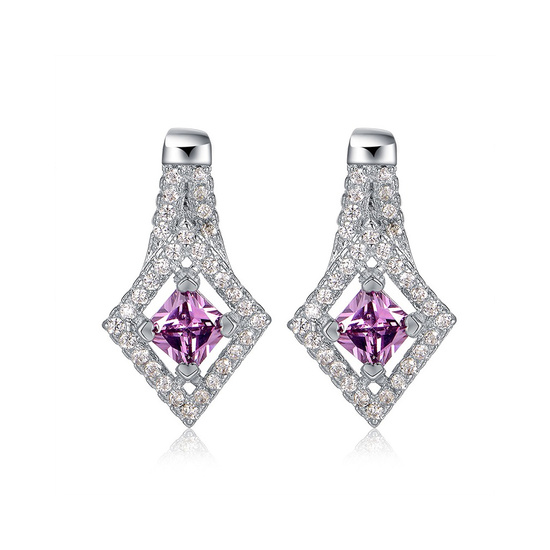 White Goldplated Diamond Shape Set with Simulated Amethyst CZ