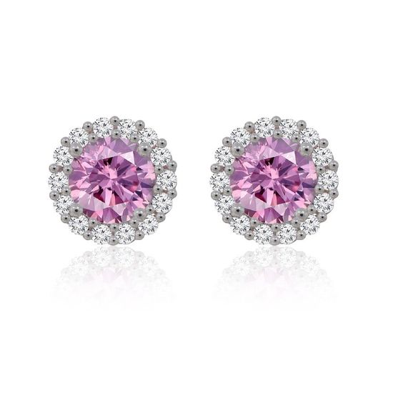 Pink Round Cubic Zirconia Halo Stud Earrings