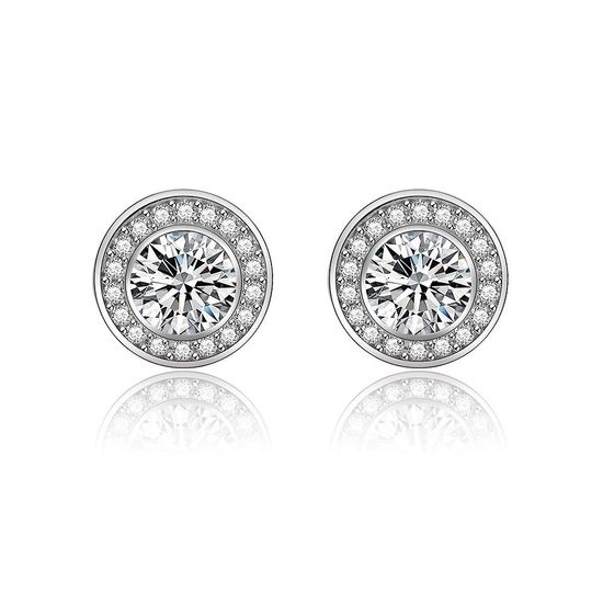 Simulated Diamond Round Cubic Zirconia Halo Stud...