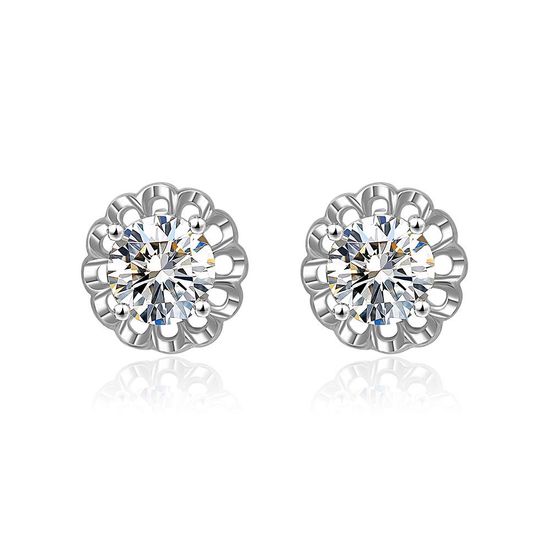 Brilliant Cut Cubic Zirconia Crystal Flower Stud...