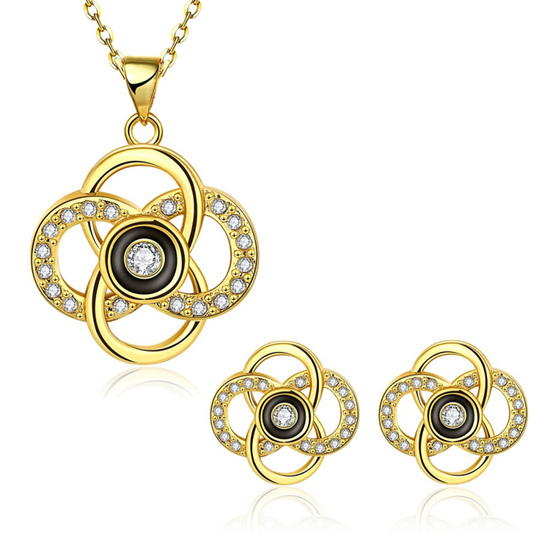 18ct gold plated with cubic zirconia flower earrings and necklace jewellery set
