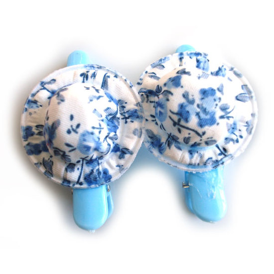 Pair of blue floral bonnet hair clips