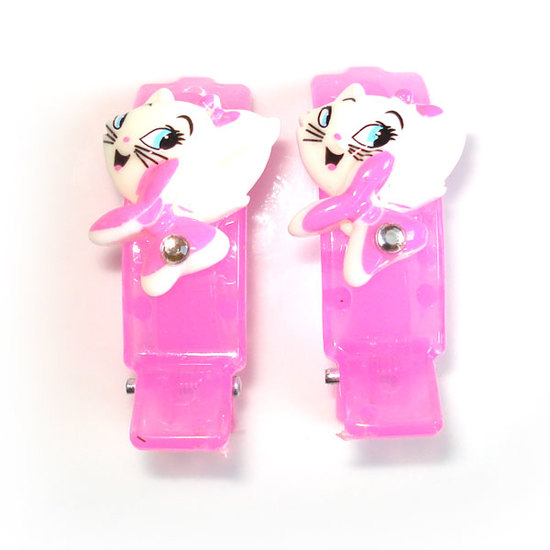 Pair of kitty on pink hair clips