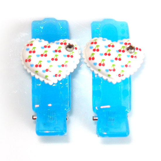White Hearts on Blue Clips (Pair)