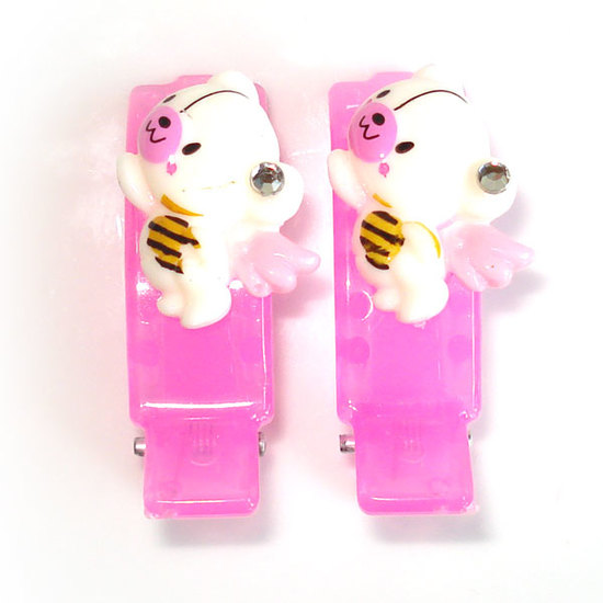 White Angel Bears on Pink Clips (Pair)