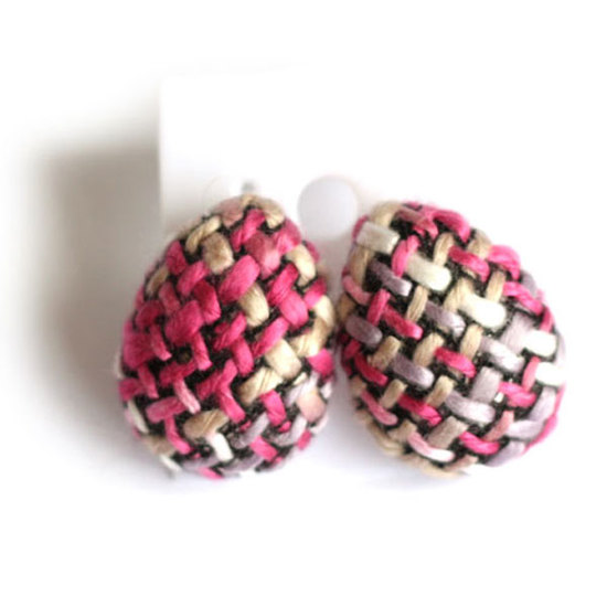 Lively colourful oval shape weave earrings 