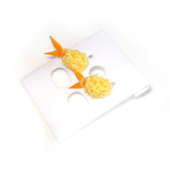 Miniature shrimp tempura polymer clay stud earr