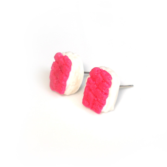 Pink-white Sushi Polymer Clay Earrings