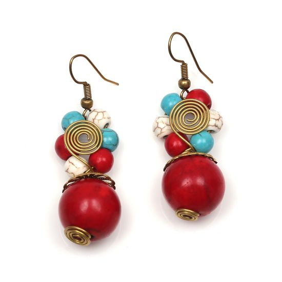 Floral Beads with Red Round Stone Spiral Drop...