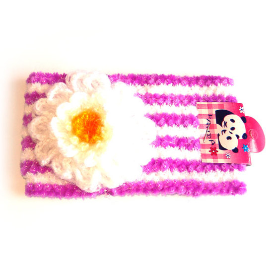 Purple and white stripe hairband with orange and...