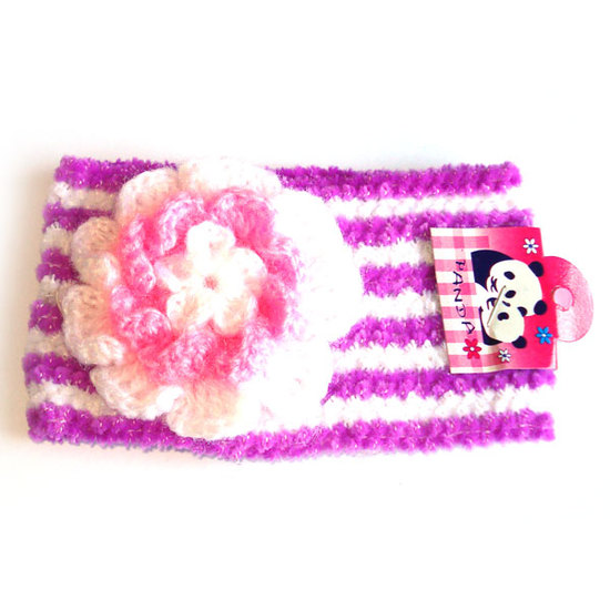 Purple and white stripe hairband with pink and...