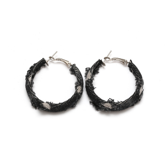 Broken fabric covered hoop earrings