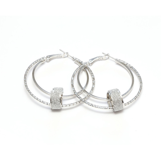 Silver tone hoop earrings with silver glitter