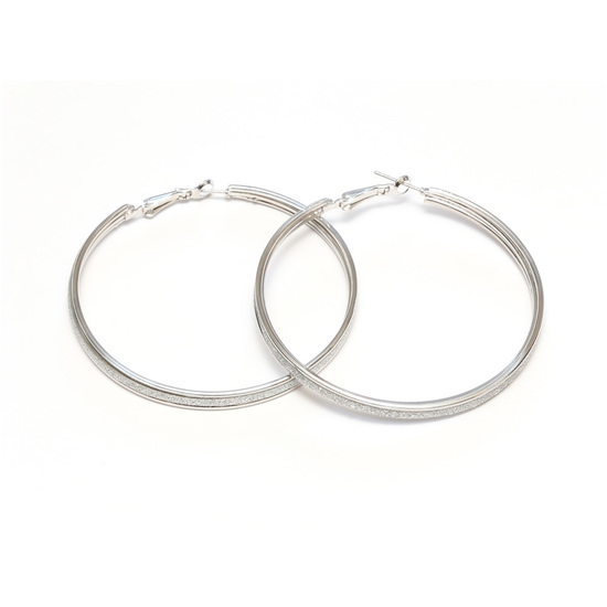 Silver tone hoop earrings with silver glitter