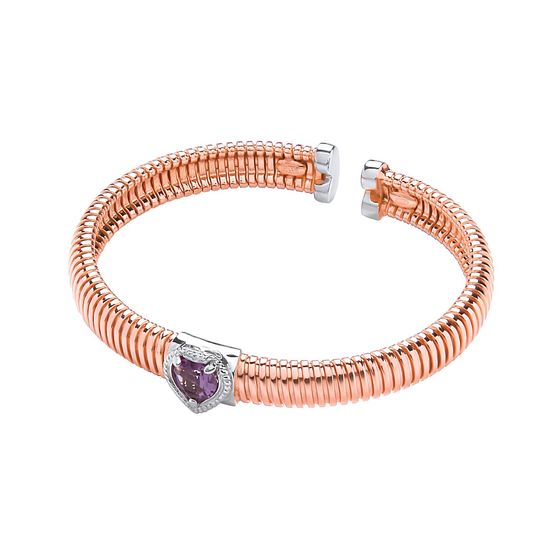 Rose Coated Silver Bangle with Amethyst 0.95ctw...