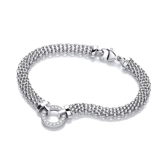 Mesh with Circle CZs Bracelet 7" 