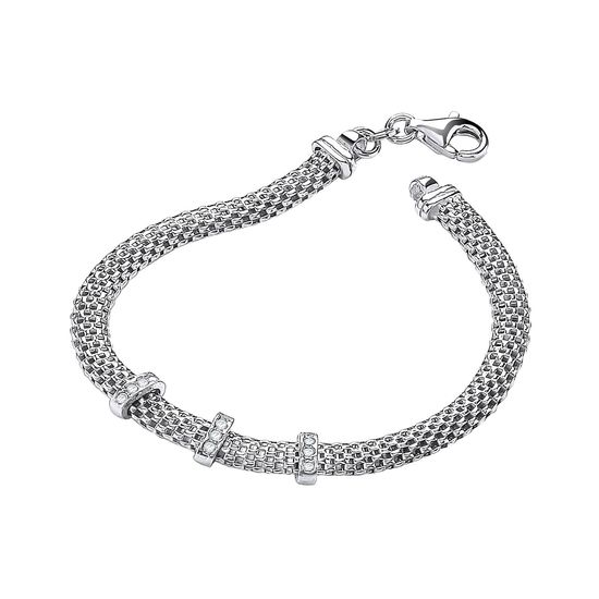 Silver Mesh with CZs 7"/19cm Bracelet