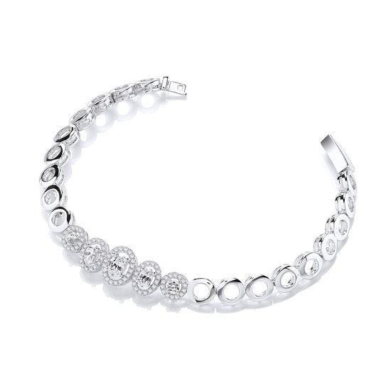 Micro Pavé 3 Oval & 2 Round CZ Stones 7"/19cm Bracelet