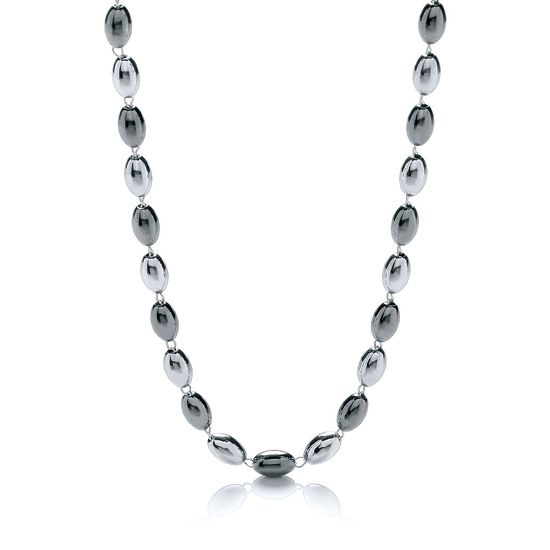 Silver & Ruthenium Oval Bead Necklace 36"/92cm