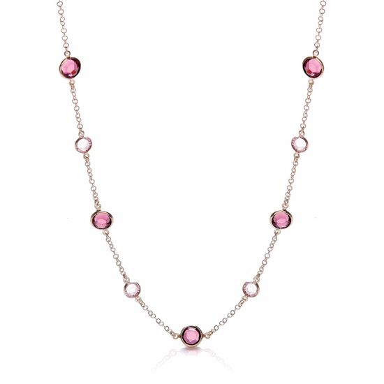 Purple, Pink Swarovski Stones, Silver Rose Coated Necklace