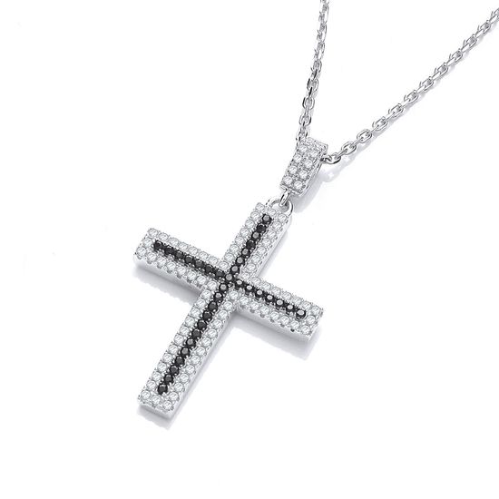 Micro Pavé Black & Clear CZ Cross with Chain