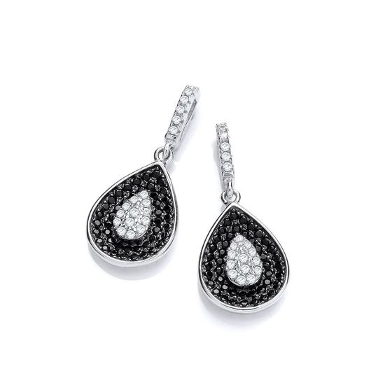 Micro Pavé Black & Clear CZ Teardrop Shape Earrings