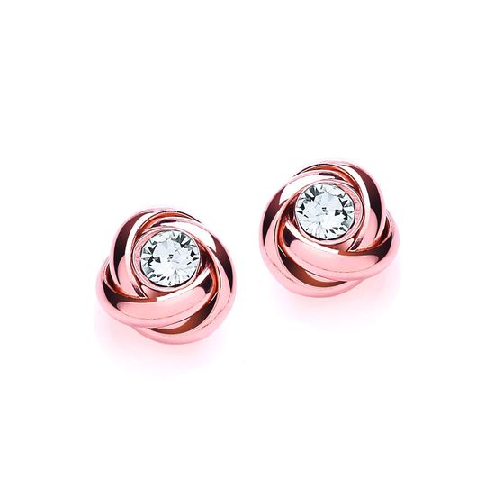 Rose Knot with CZ in the Centre Stud Earrings 