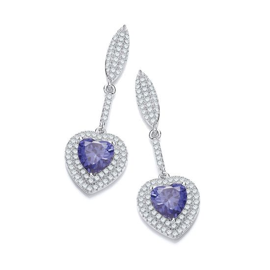 Micro Pavé Blue Heart Drop CZ Earrings