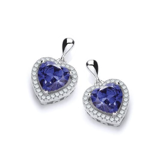 Micro Pavé Blue Heart CZ Drop Earrings