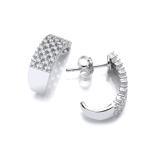 Micro Pavé Multi Row CZ Silver Earrings