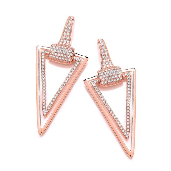Rose Gold Coated Silver Triangle Drop CZ Earrings