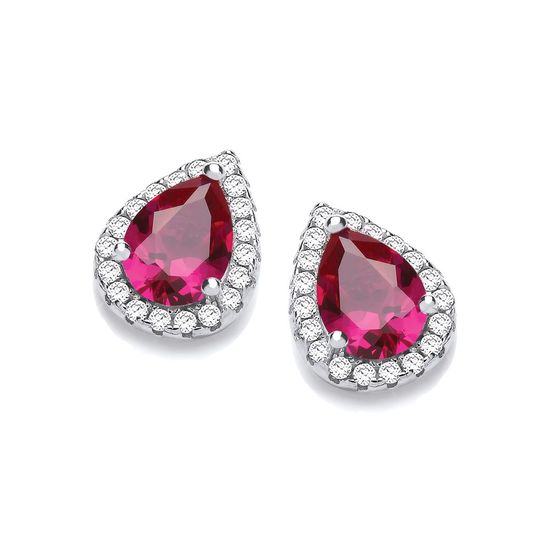 Teardrop Ruby-Red CZ Stud Earrings