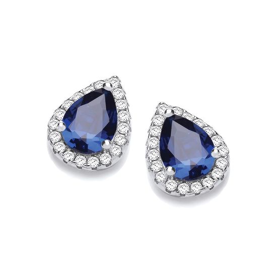 Teardrop Sapphire-Blue CZ Stud Earrings