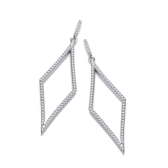 Silver Diamond Shaped CZ Drop Silver Earrings