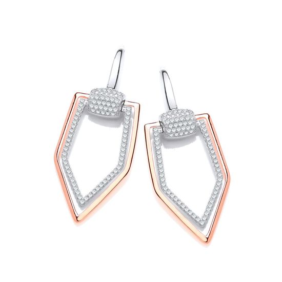 Rose Coated Micro Pavé CZ Drop Silver Earrings