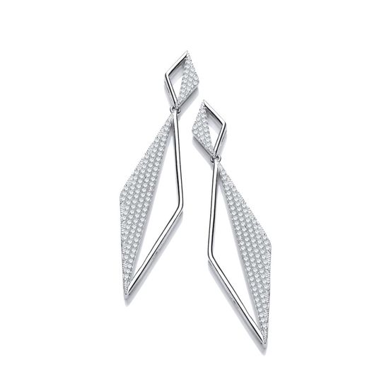 Long Triangle Pavé CZ Drop Silver Earrings