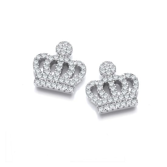 Micro Pavé CZ Crown Stud Silver Earrings