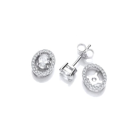 Micro Pavé Oval CZ Halo Stud Silver Earrings