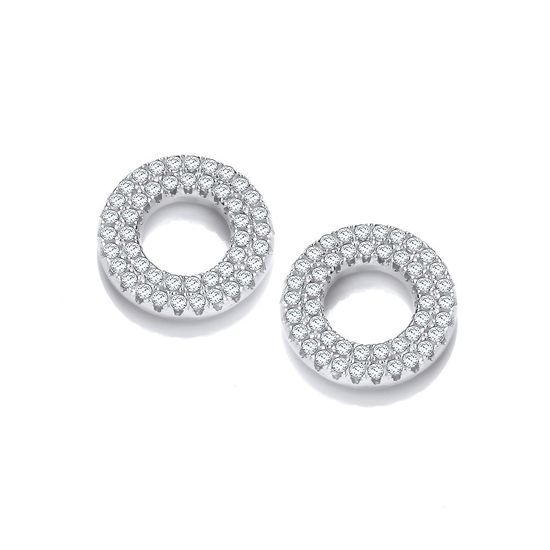 Micro Pavé Two Row CZs Circle Silver Earrings
