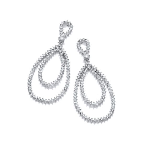 Micro Pavé CZs Pear Shape Drop Silver Earrings