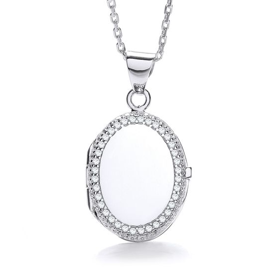 Oval Shape with Thin Line of CZs Locket